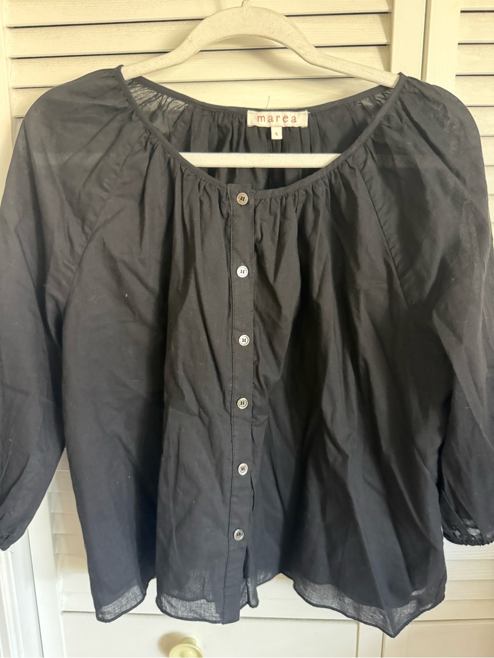 Marea Black Button-Front Peasant Blouse